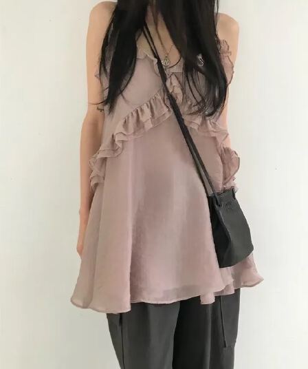 재고 있음 원본 한국 chic 패치워크 프릴 슬립 여성 드레스