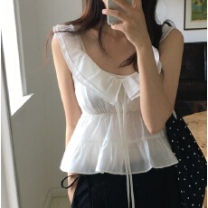 批发有货 chic双层领系带收腰荷叶边吊带<b class='q'>背心</b>