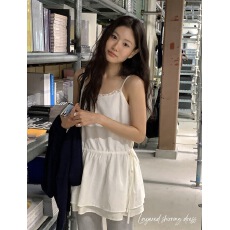 批发有货 chic 百搭拼接花边腰抽绳打底外穿吊带裙