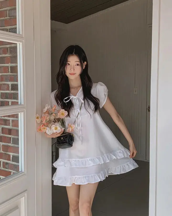 러플 디테일 하프넥 쉬폰 원피스 상세 이미지 11