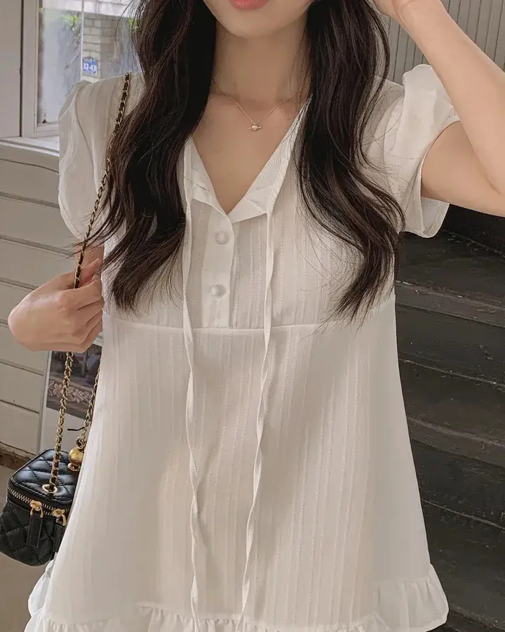 러플 디테일 하프넥 쉬폰 원피스 상세 이미지 16