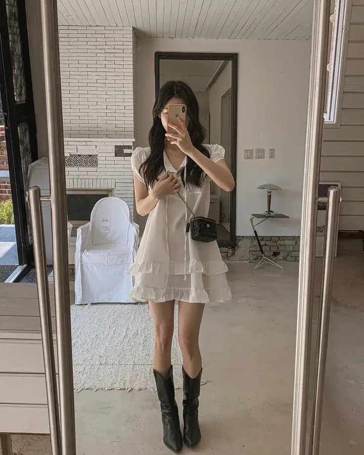 러플 디테일 하프넥 쉬폰 원피스 상세 이미지 20