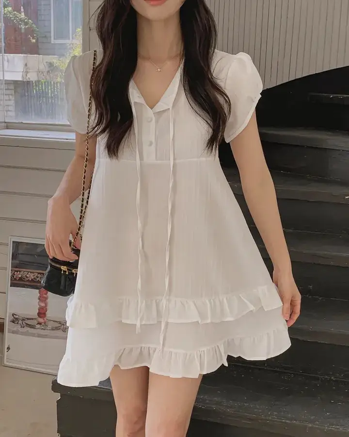러플 디테일 하프넥 쉬폰 원피스 상세 이미지 21