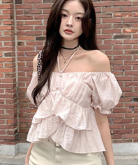 재고 있음 chic 쉬폰 블라우스 질감 센스 부드러운 바람 나비 넥타이 작은 셔츠 반팔 셔츠