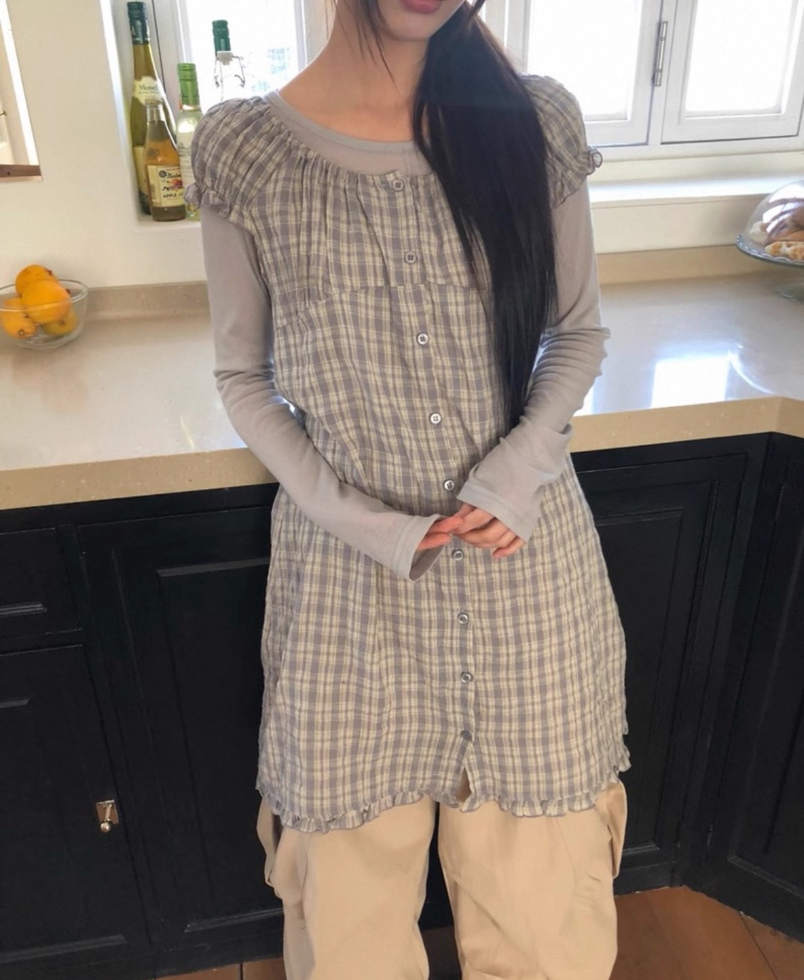 chic 2026 여름 싱글 착용 또는 스택 착용 작은 청신 체크무늬 드레스