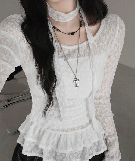 재고 있음 chic 한 부서 부드러운 레이스 치마 레이스 셔츠 포함 리본