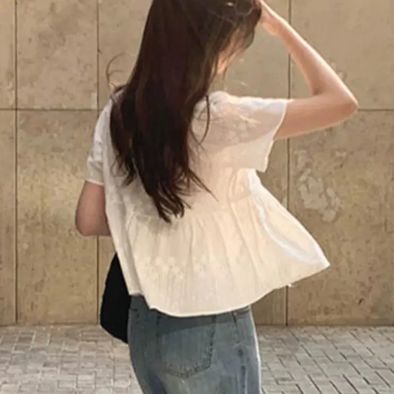 V넥 레이스 반소매 블라우스 상세 이미지 2