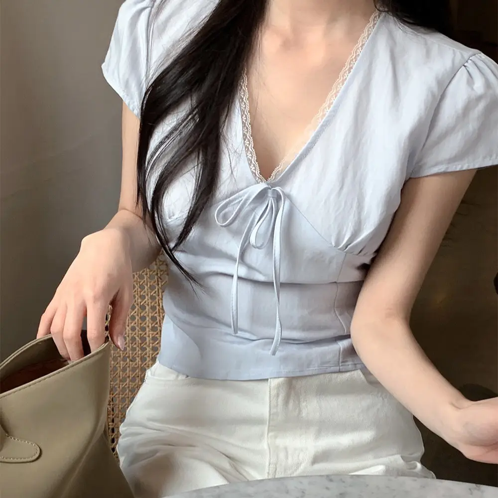 샤넬풍 V넥 레이스 니트 티셔츠 상세 이미지 26
