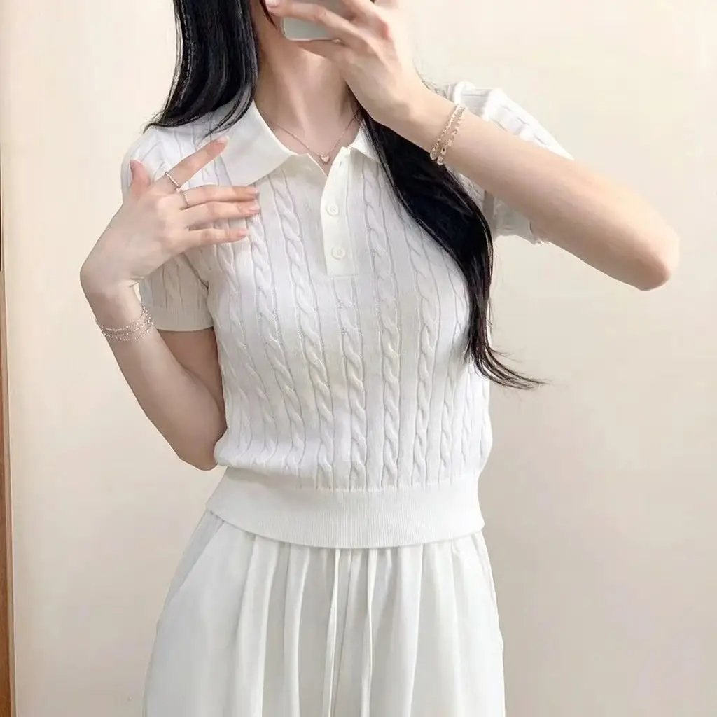 폴로넥 케이블 니트 반소매 상세 이미지 4