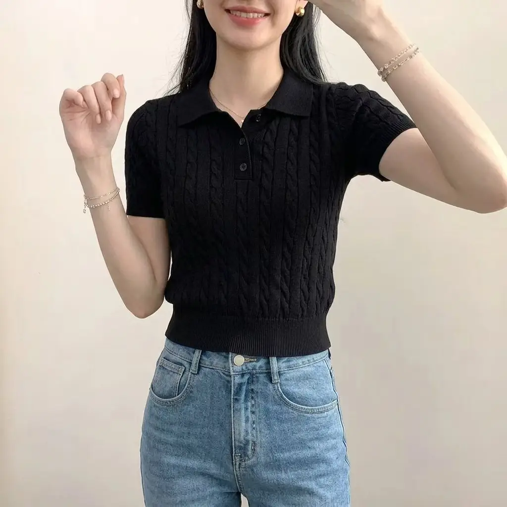 폴로넥 케이블 니트 반소매 상세 이미지 7