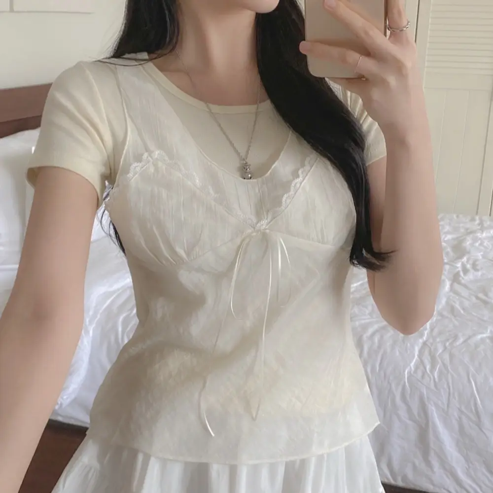 한국인기 리본 끈 V넥 민소매 가디건 상세 이미지 1