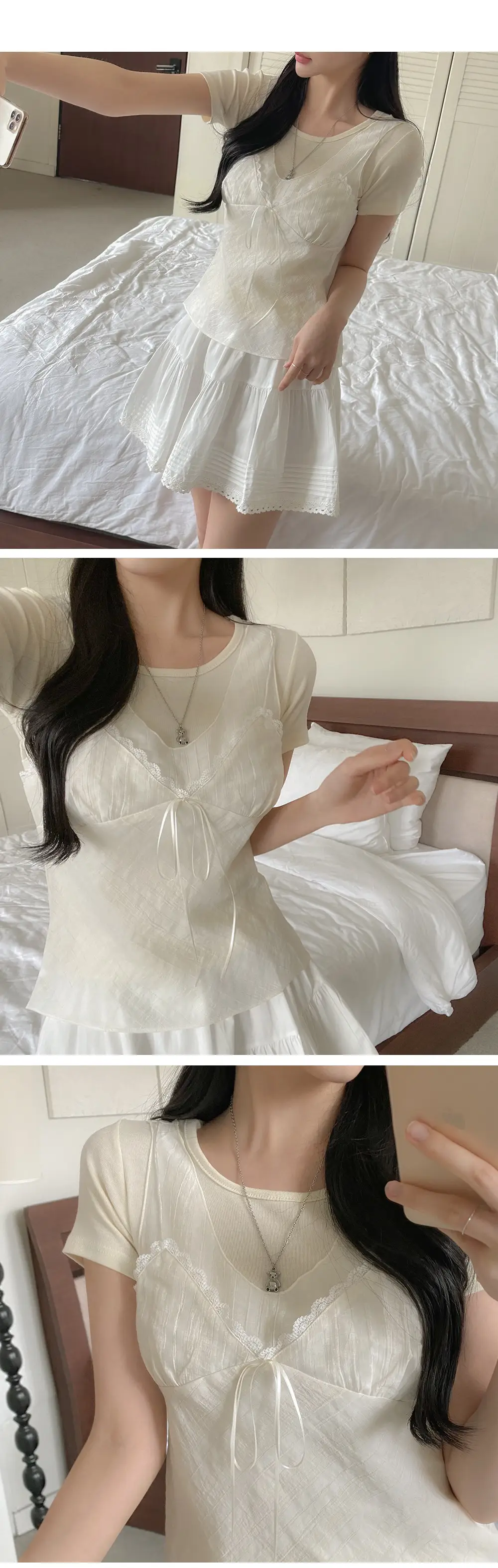 한국인기 리본 끈 V넥 민소매 가디건 상세 이미지 8