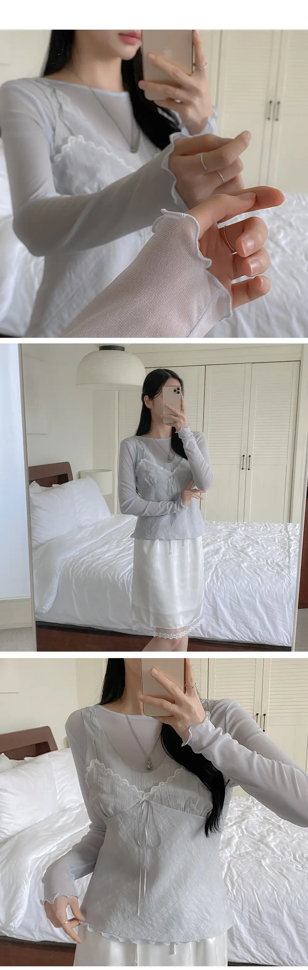 한국인기 리본 끈 V넥 민소매 가디건 상세 이미지 10