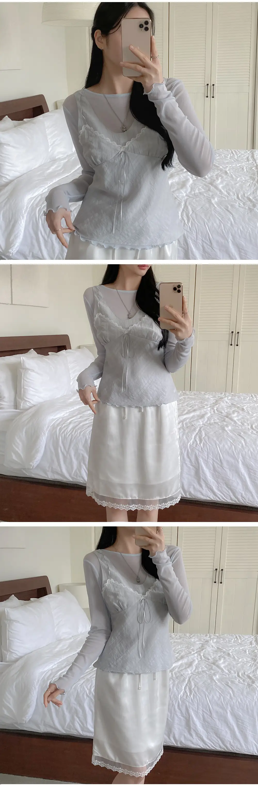 한국인기 리본 끈 V넥 민소매 가디건 상세 이미지 11