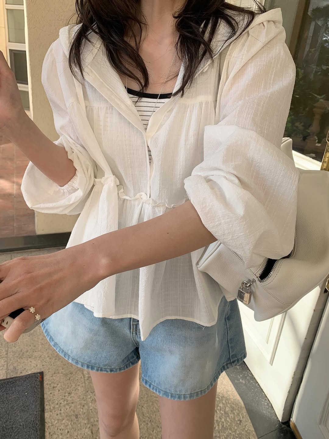 chic 후드 큰 진자 카디건 코트 출퇴근 자외선 차단 얇고 가벼운