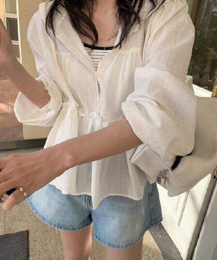 chic 후드 큰 진자 카디건 코트 출퇴근 자외선 차단 얇고 가벼운