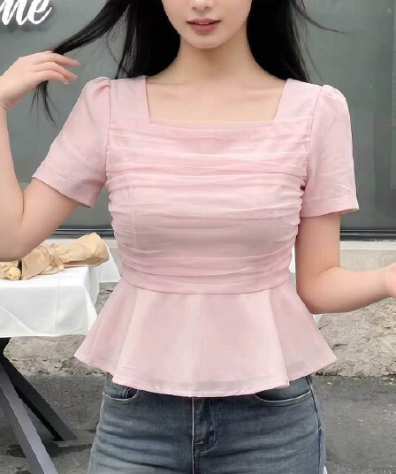 한국 chic 프랑스식 망사 패치워크 광장 칼라 거품 소매 맨위