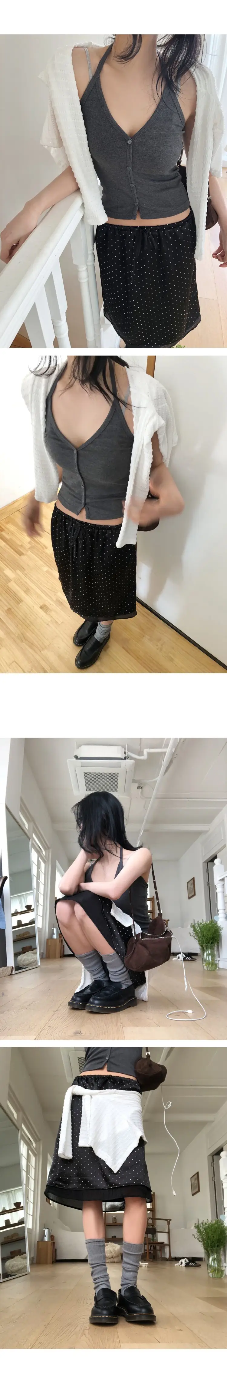 여름 밴딩 허리 도트 레이어 미디 스커트 상세 이미지 8