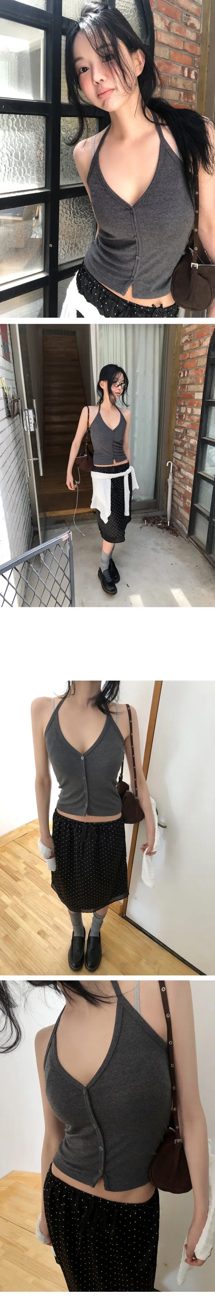 여름 밴딩 허리 도트 레이어 미디 스커트 상세 이미지 9