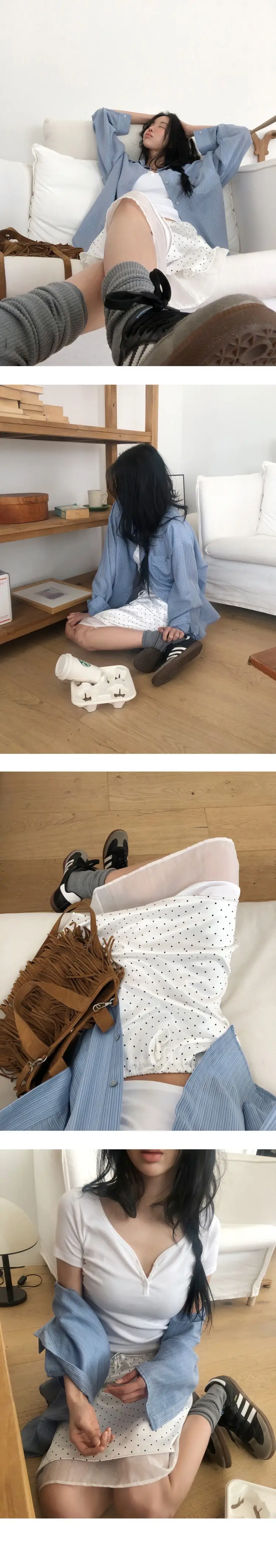 여름 밴딩 허리 도트 레이어 미디 스커트 상세 이미지 11