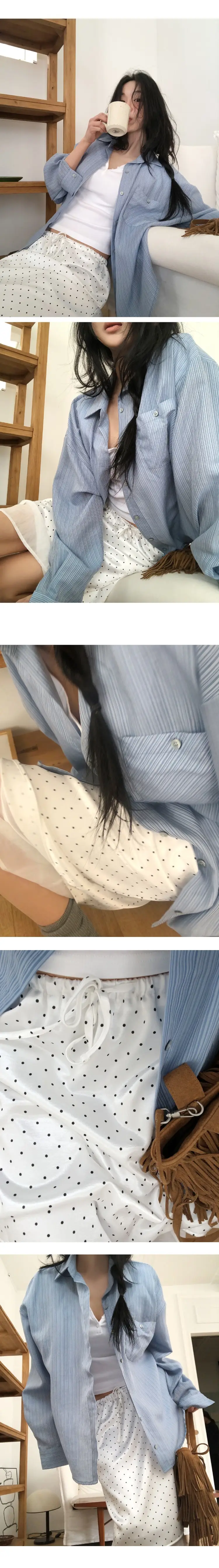 여름 밴딩 허리 도트 레이어 미디 스커트 상세 이미지 14