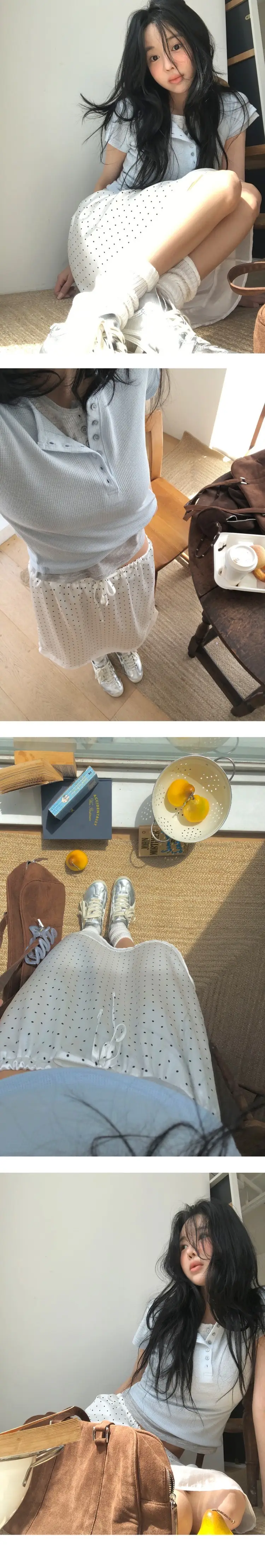 여름 밴딩 허리 도트 레이어 미디 스커트 상세 이미지 17