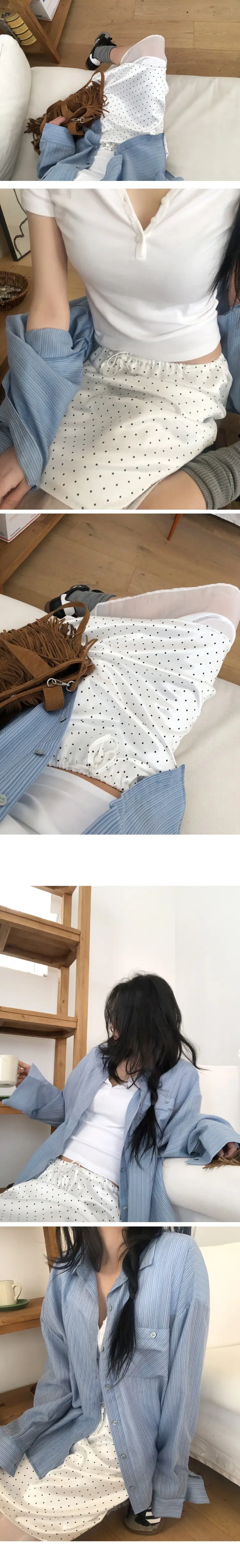 여름 밴딩 허리 도트 레이어 미디 스커트 상세 이미지 18