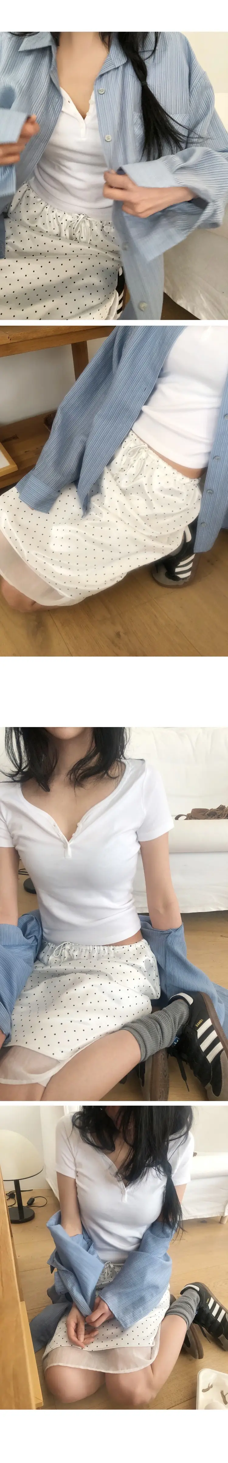 여름 밴딩 허리 도트 레이어 미디 스커트 상세 이미지 19