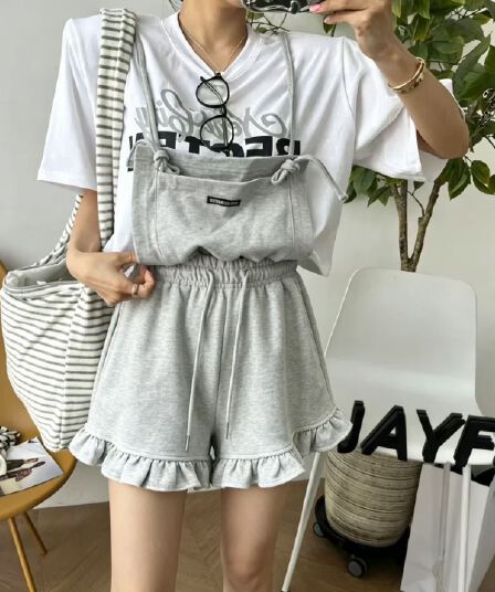 재고 있음 여름 하이웨이스트 허리밴드 슬립 올인원 바지 레이스 바지 캐주얼 바지