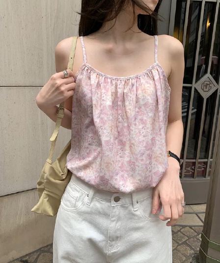 chic 다용도 여름 밑단 펌프 로프 신선함 꽃무늬 쇼트 스타일 캐미솔