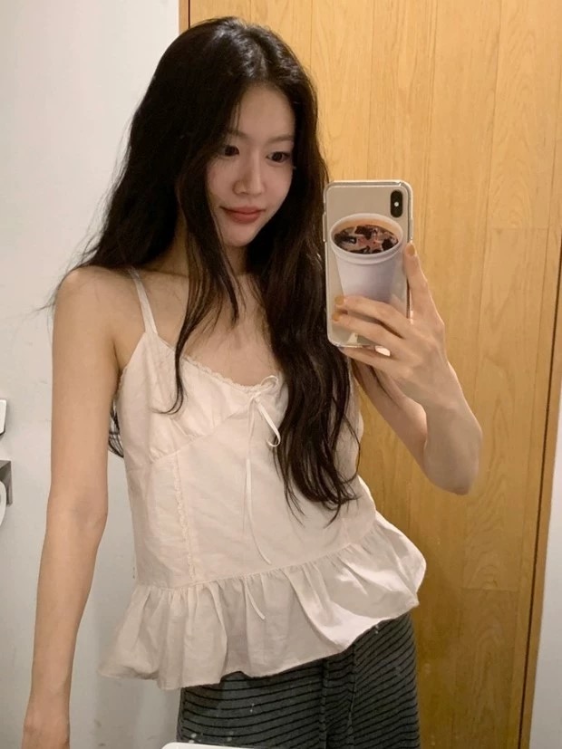 있음 밖으로 한국 chic 레이스업 레이스 레이스 V넥 캐미솔 맨위 여성