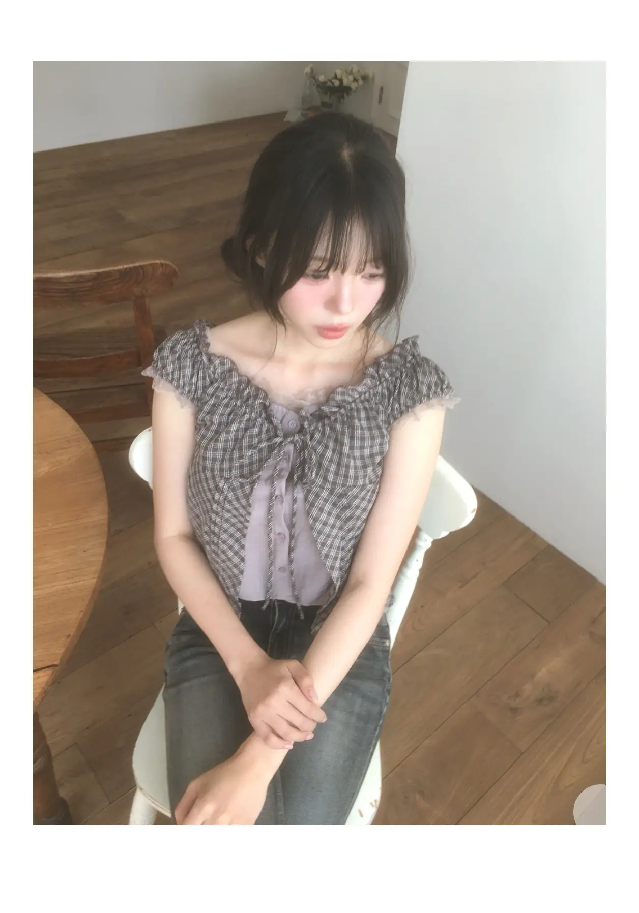한국인기 홀터넥 슬리브리스 체크 셔츠 가디건 세트 상세 이미지 12