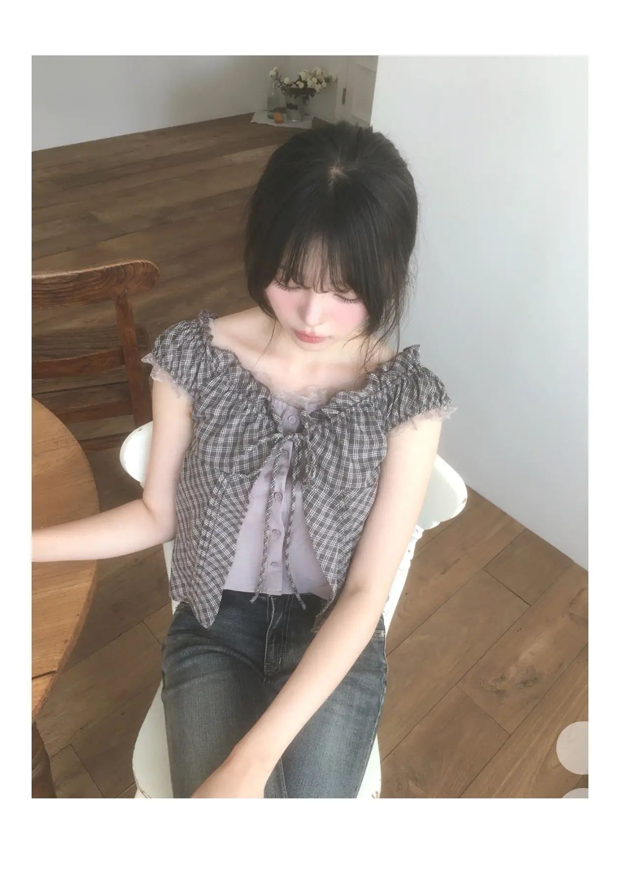 한국인기 홀터넥 슬리브리스 체크 셔츠 가디건 세트 상세 이미지 13