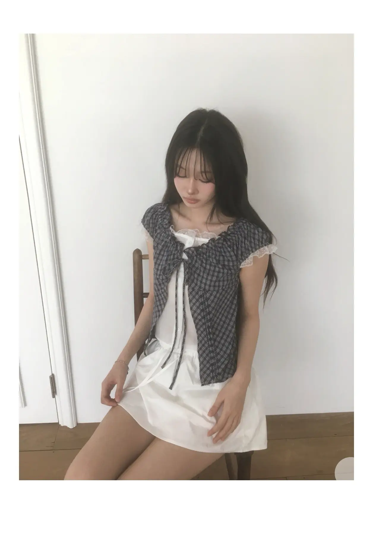 한국인기 홀터넥 슬리브리스 체크 셔츠 가디건 세트 상세 이미지 18