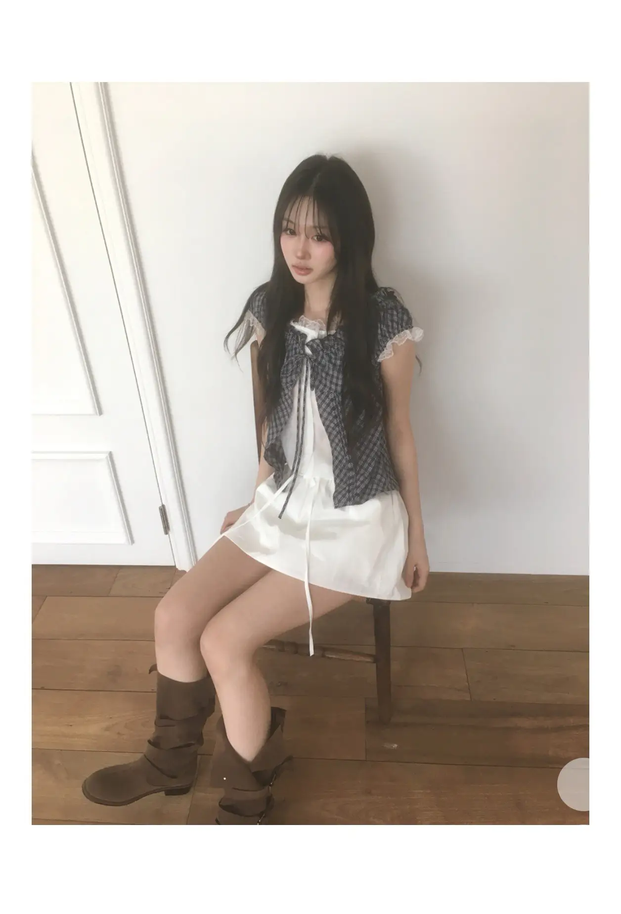 한국인기 홀터넥 슬리브리스 체크 셔츠 가디건 세트 상세 이미지 20