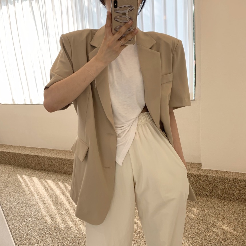 재고 있음 한국 chic 프랑스식 남자 친구 바람 루즈핏 반팔 맨위 블레이저