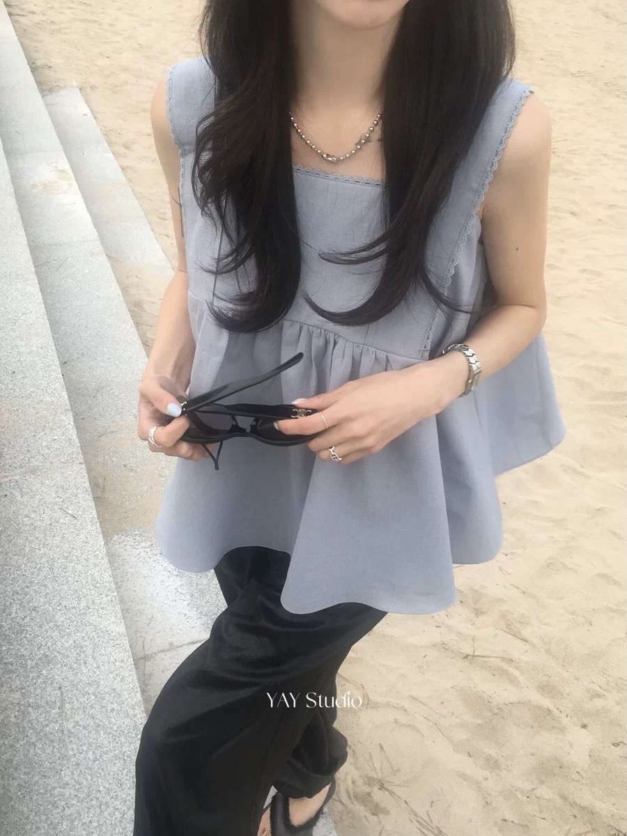chic 뒤에 부서 버클 와이드 어깨끈 인형 우산 진자 조끼