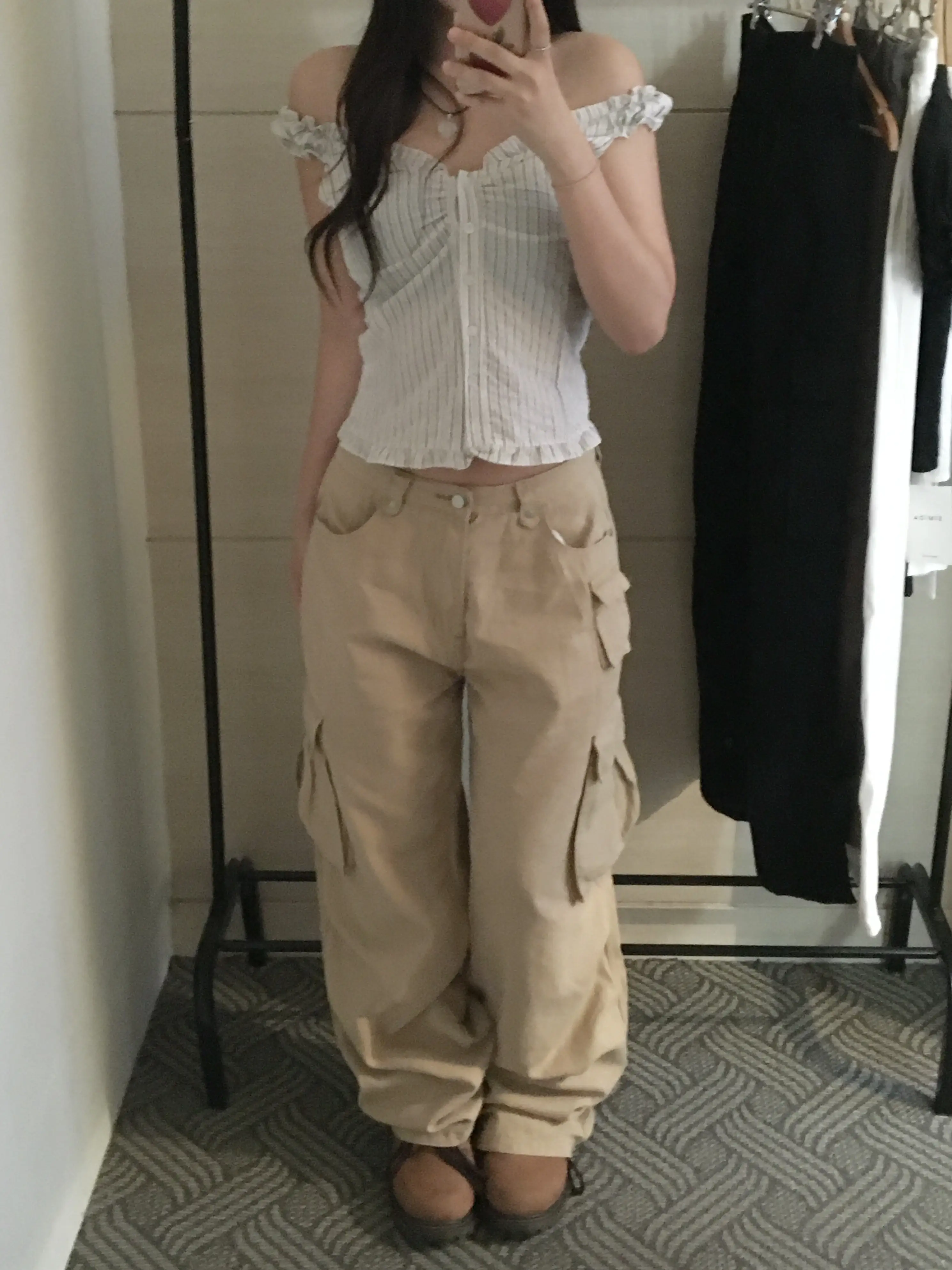 러플 블루 스트라이프 오프숄더 2웨이 셔츠 상세 이미지 9
