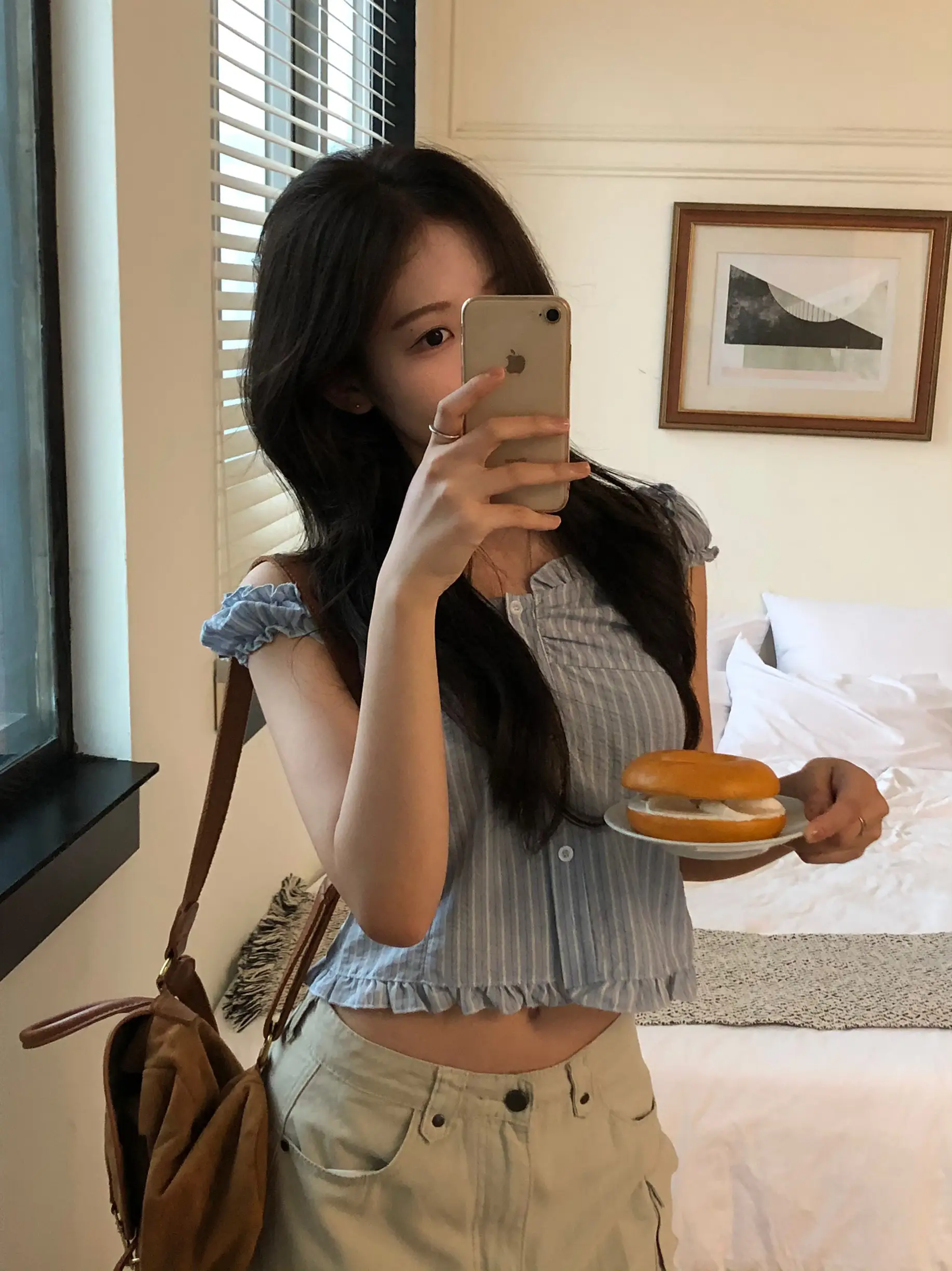 러플 블루 스트라이프 오프숄더 2웨이 셔츠 상세 이미지 21