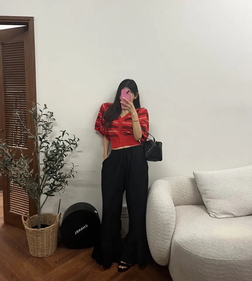 퍼프소매 V넥 니트 가디건 상세 이미지 18