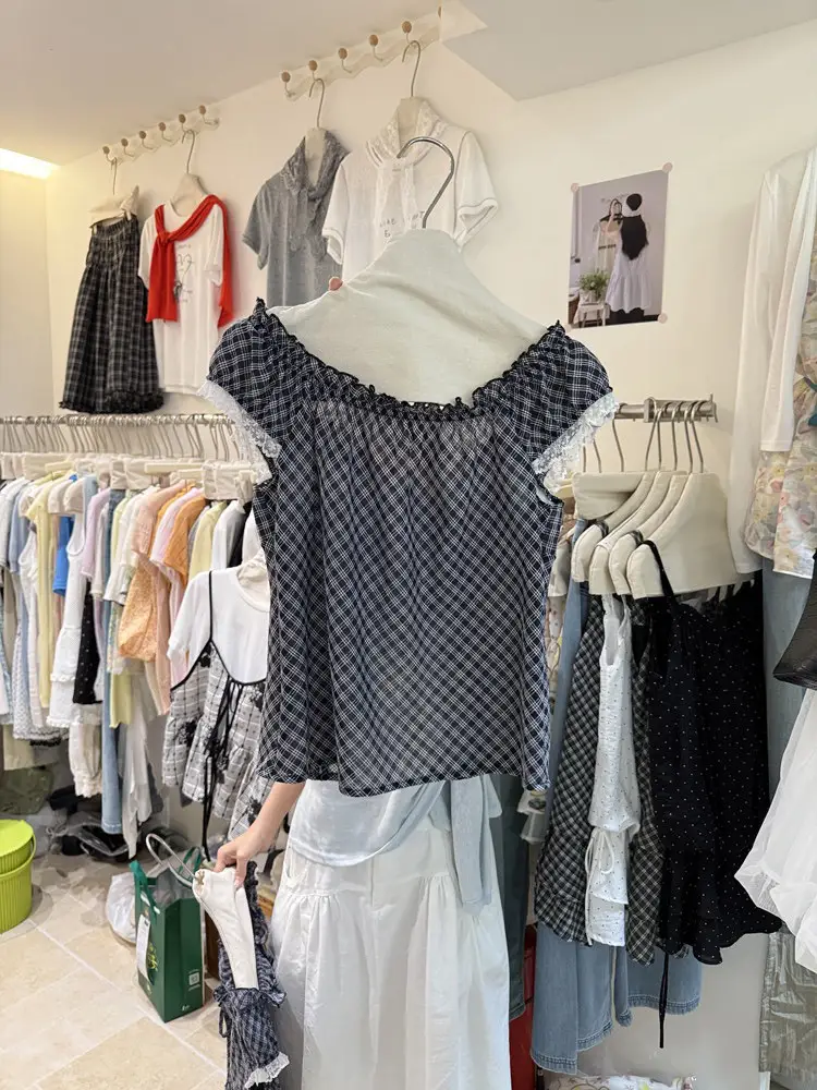 홀터넥 슬리브리스와 주름 체크 셔츠 세트 상세 이미지 3