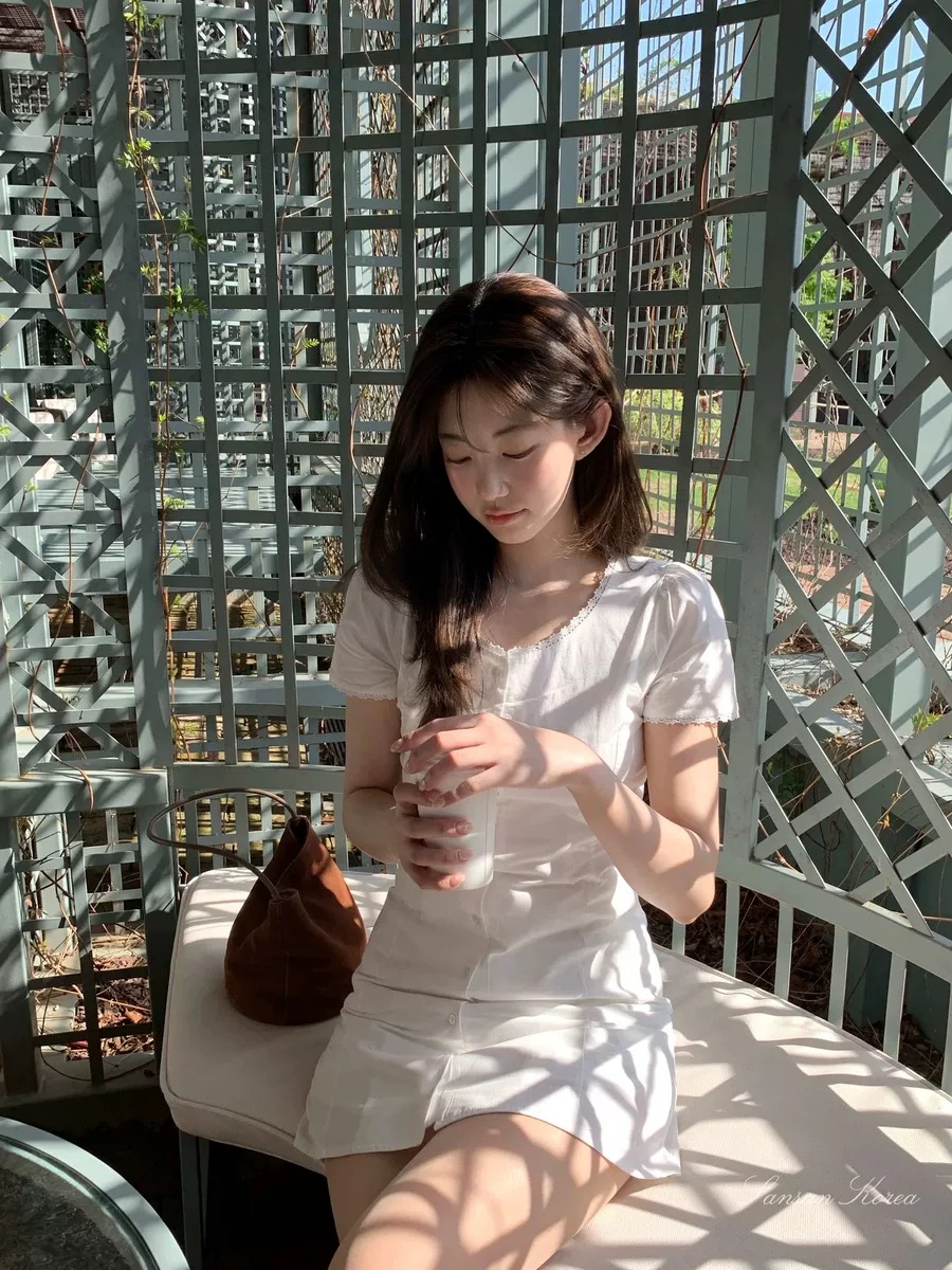 chic 여름 싱글 줄 버튼 디자인 부드러운 바람 허리 수축 드레스