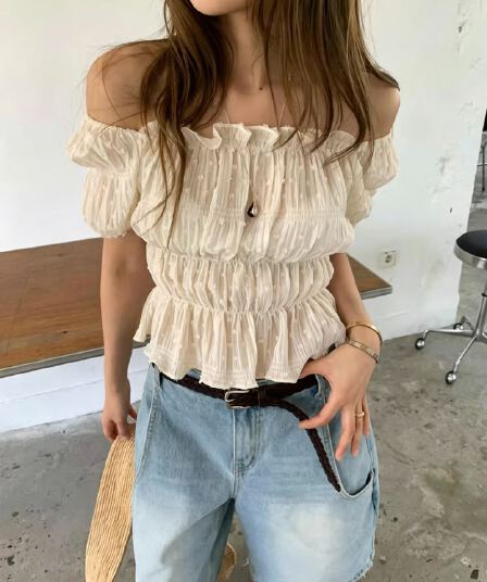 재고 있음 쉬폰 조금 자카드 수평 칼라 맨위