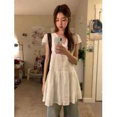 批发已入库 法式v领蕾丝<b class='q'>刺绣</b>叠搭百搭甜美连衣裙女