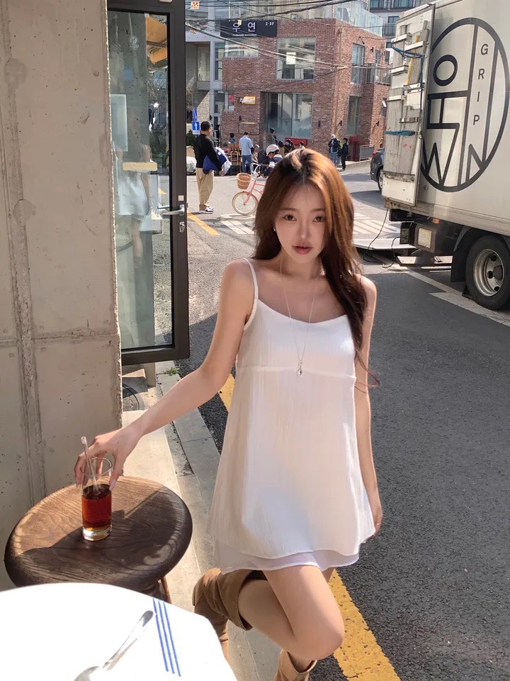 재고 있음 새로운 패션 이중층 망사 레이스업 슬립 여성 드레스