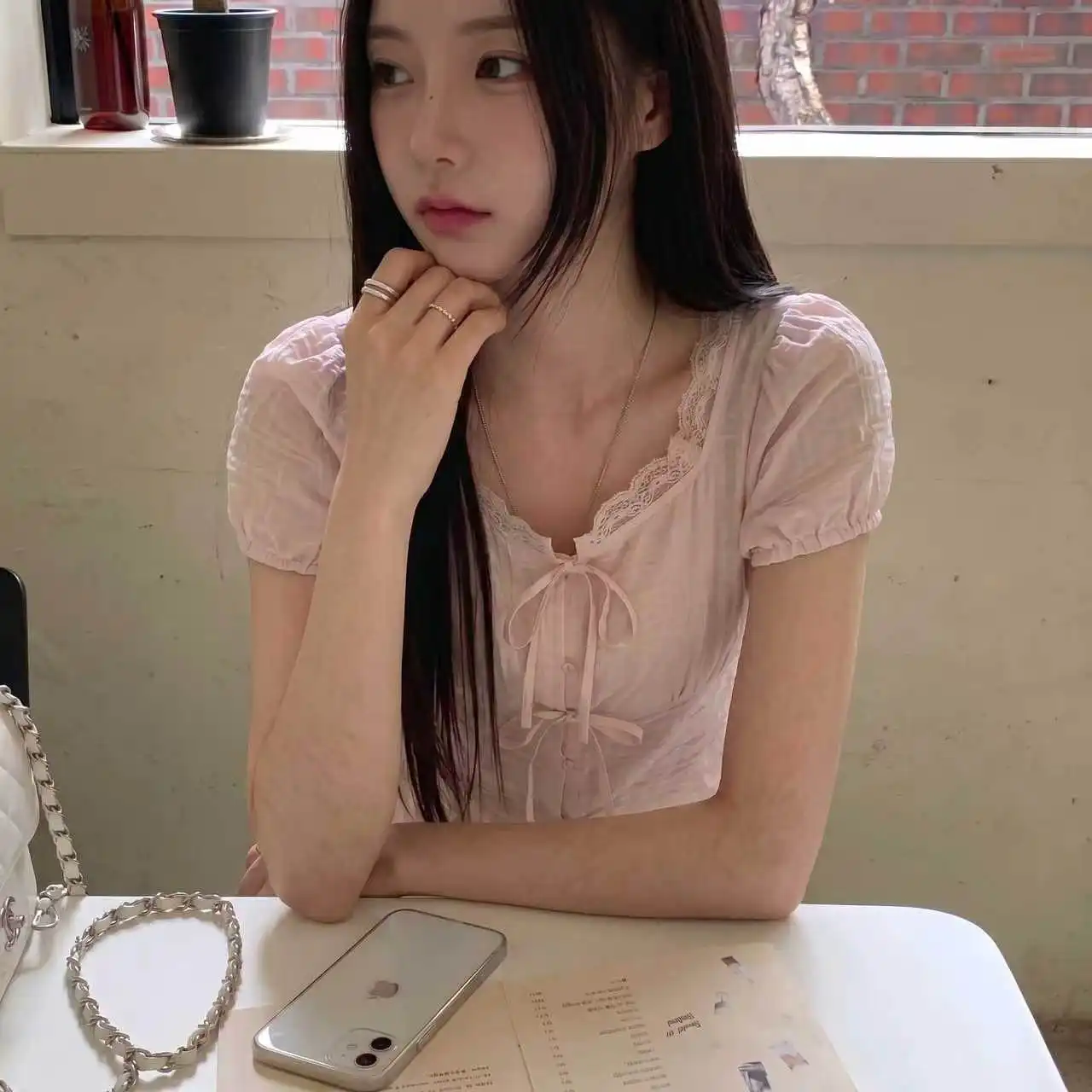 2026 신상 레이스 퍼프소매 블라우스 상세 이미지 1