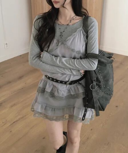재고 있음 레이스 측면 슬립 부드러운 다용도 레이스 패치워크 드레스