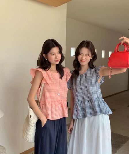 chic 여름 연령 감소 부드러운 다용도 체크무늬 작은 셔츠