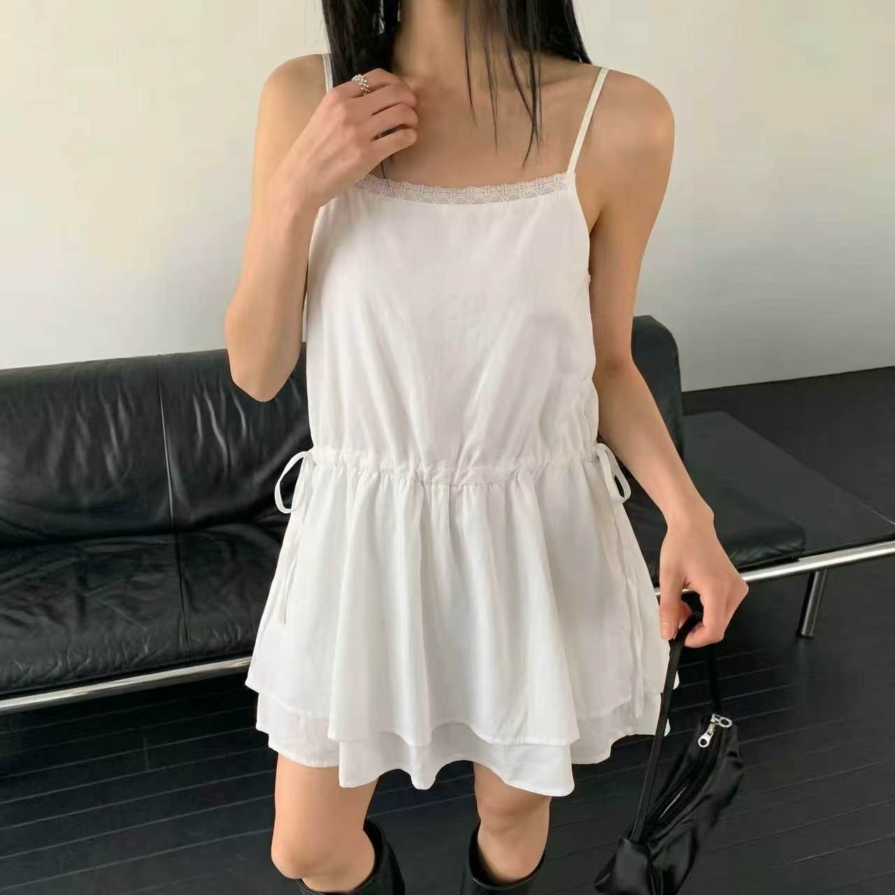 재고 있음 chic 다용도 패치워크 레이스 허리 펌프 로프 만나는 외출용 슬립 드레스