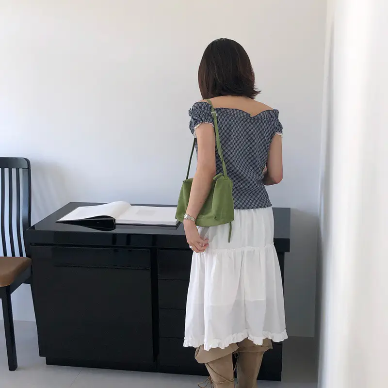 한국인기 홀터넥 슬리브리스 체크 셔츠 가디건 세트 상세 이미지 2